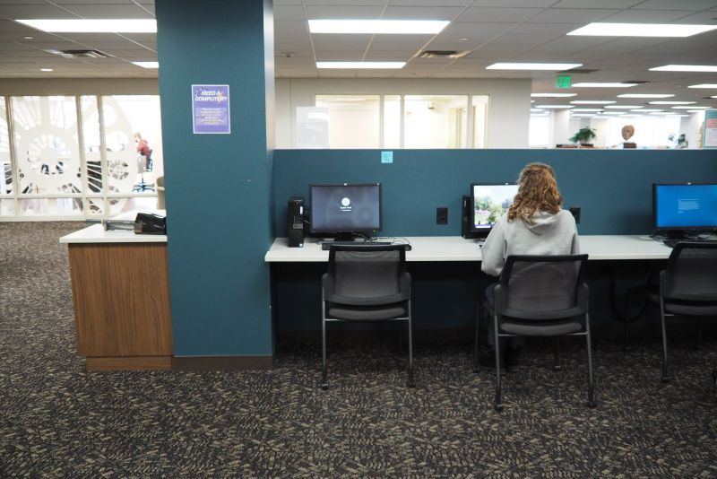 Student by Computer and Printers